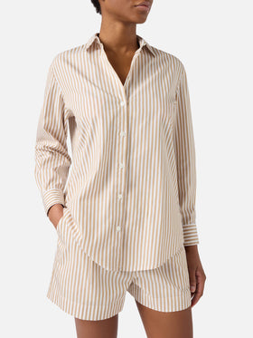 Brigitte cotton shirt with beige stripes and Sport Club embroidery