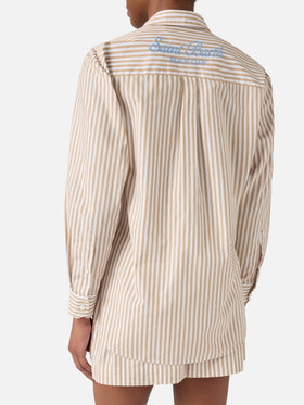 Brigitte cotton shirt with beige stripes and Sport Club embroidery