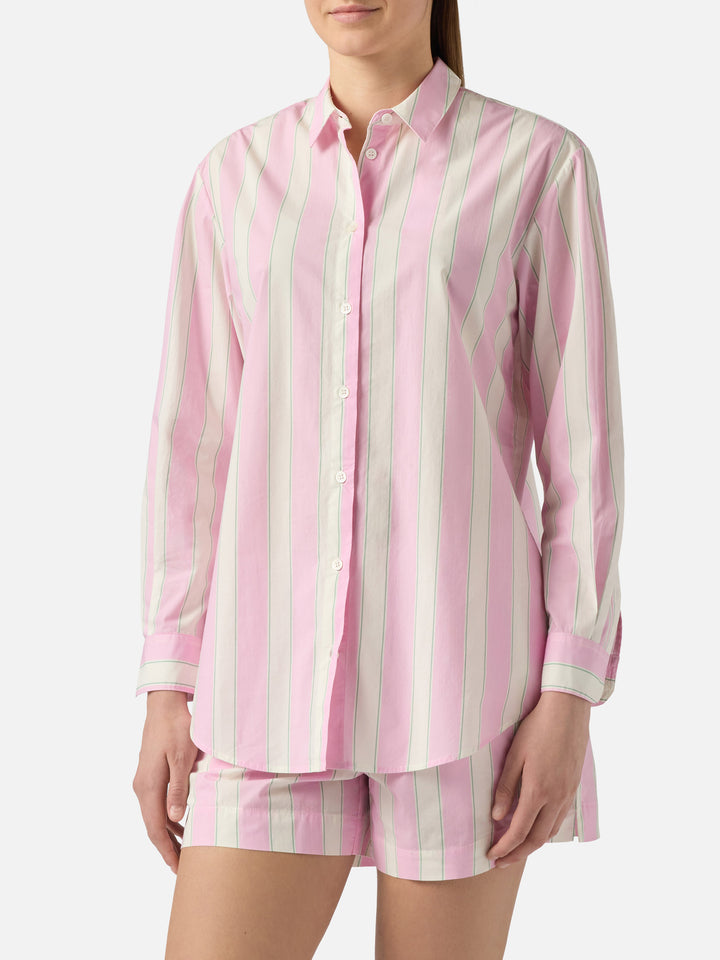 Camicia Brigitte in cotone a righe rosa con ricamo Sport Club