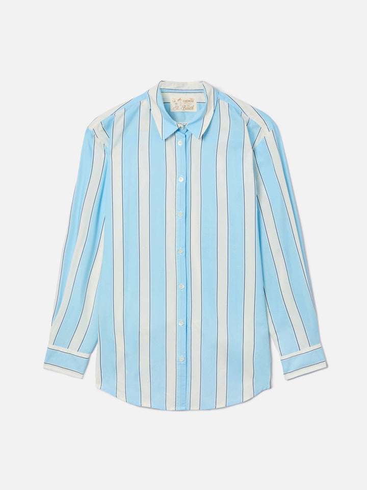 Camicia Brigitte in cotone a righe azzurre con ricamo Sport Club