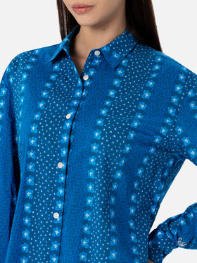 Woman cotton shirt Brigitte with indigo flower print - MC2 Saint Barth