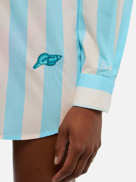 Brigitte camicia in cotone a righe con ricamo Ibiza