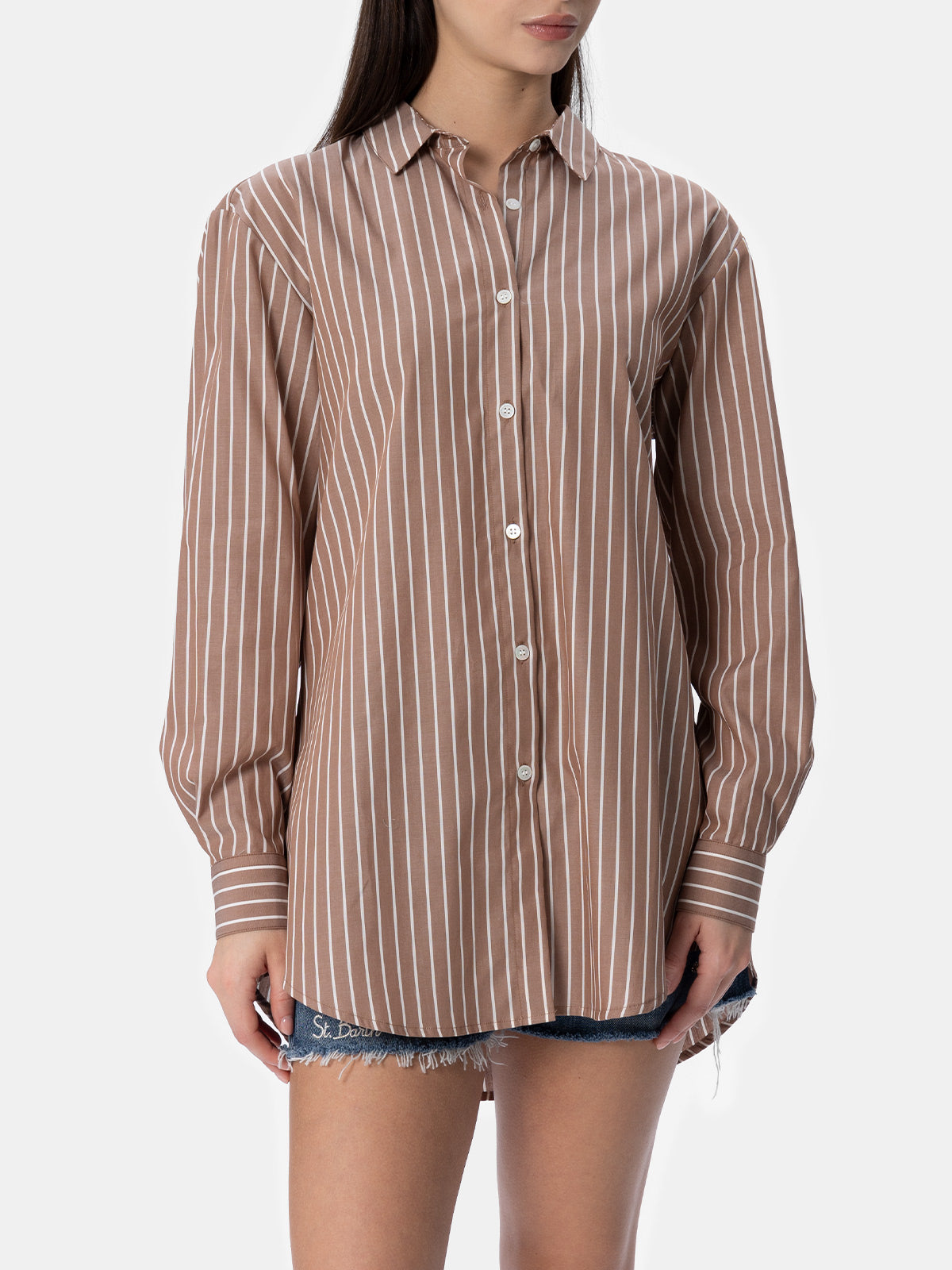 Camicia over da donna Brigitte in cotone stampa righe