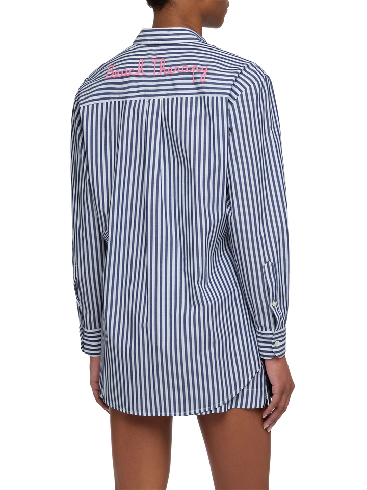 Brigitte striped-print cotton shirt with Saint Barth beach club embroidery - MC2 Saint Barth