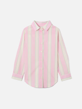 Camisa Mini Brigitte en popelina de algodón a rayas en blanco, rosa y verde 