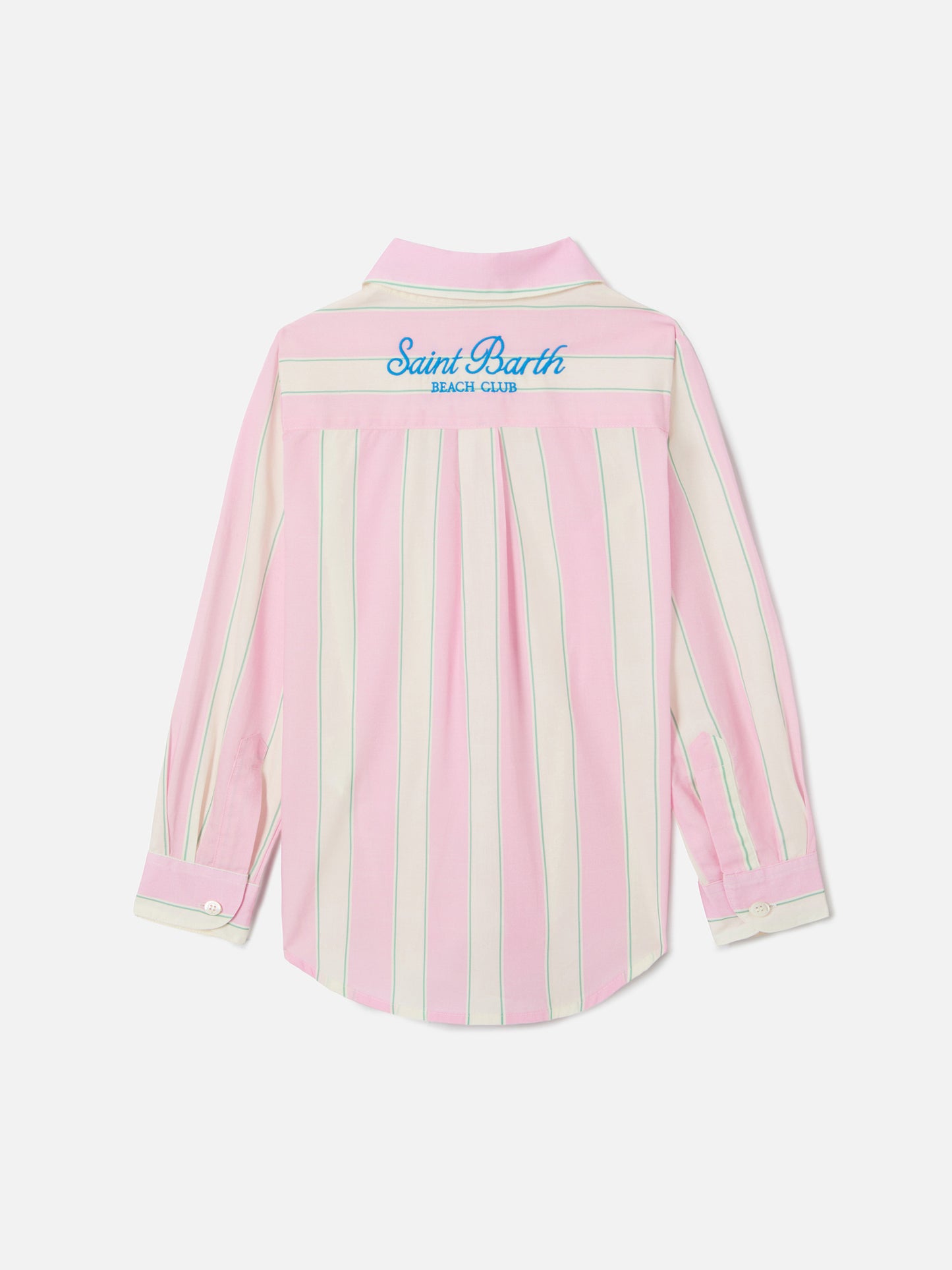 Camisa Mini Brigitte en popelina de algodón a rayas en blanco, rosa y verde 