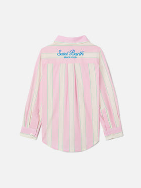 Camisa Mini Brigitte en popelina de algodón a rayas en blanco, rosa y verde 