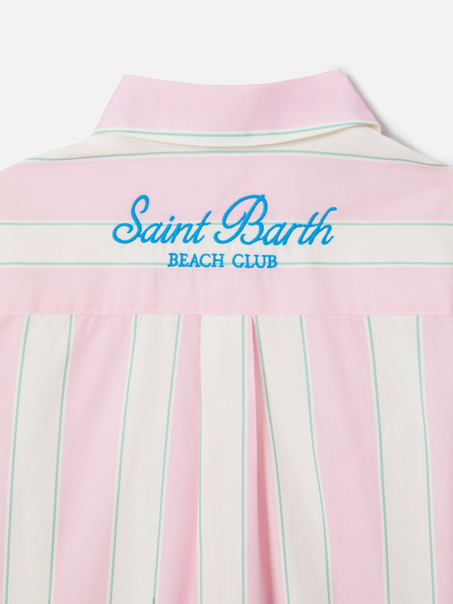 Camisa Mini Brigitte en popelina de algodón a rayas en blanco, rosa y verde 