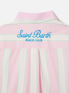 Camisa Mini Brigitte en popelina de algodón a rayas en blanco, rosa y verde 