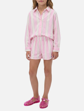 Camisa Mini Brigitte en popelina de algodón a rayas en blanco, rosa y verde 