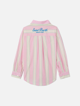 Mini Brigitte Shirt in striped cotton poplin in white, pink and green