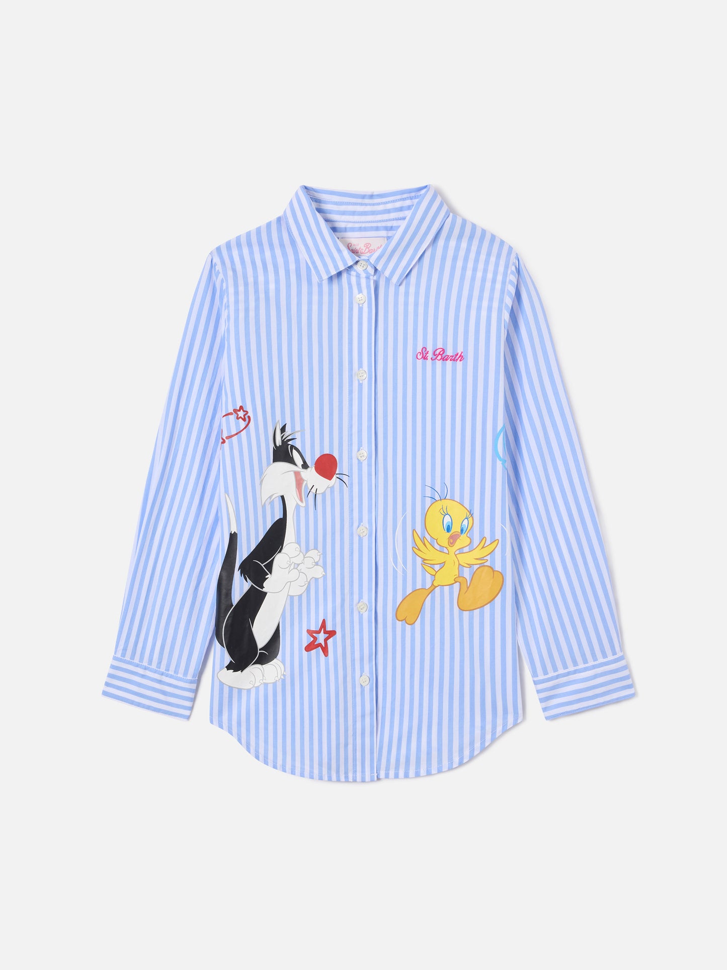 Chemise Mini Brigitte à rayures blanches et bleu clair | Édition Spéciale 