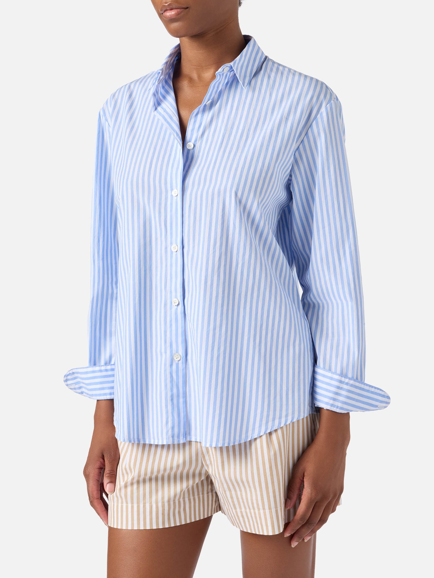 Camisa Brigitte de rayas azul claro con estampado de Snoopy | Special Edition 