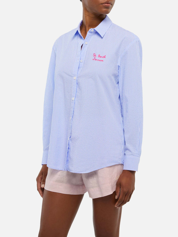 Brigitte striped seersucker shirt with Snoopy print