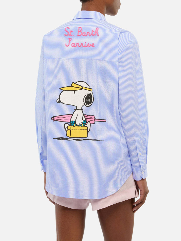 Brigitte striped seersucker shirt with Snoopy print