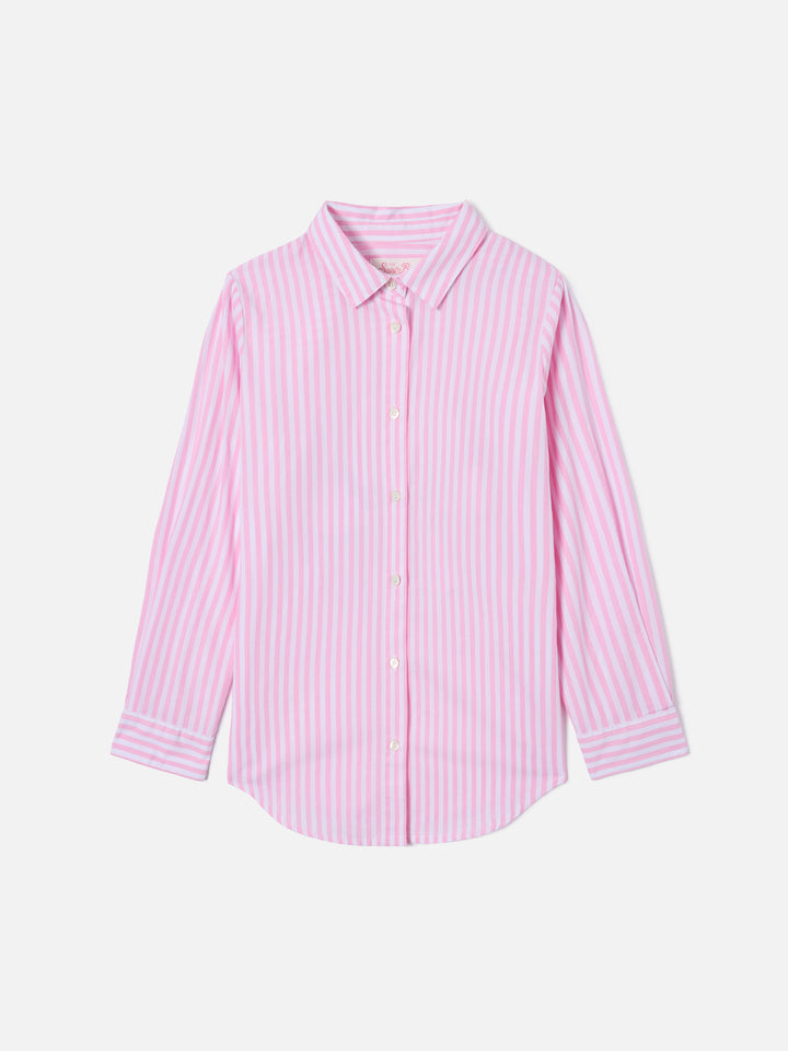 Mini Brigitte Shirt with pink stripes and Bonjour embroidery | Special Edition