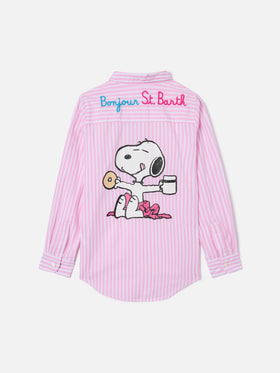 Mini Brigitte Shirt with pink stripes and Bonjour embroidery | Special Edition