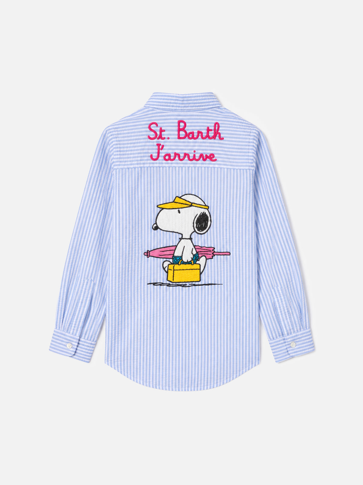 Chemise Mini Brigitte en seersucker rayé bleu clair avec imprimé Snoopy | SNOOPY PEANUTS® SPECIAL EDITION 