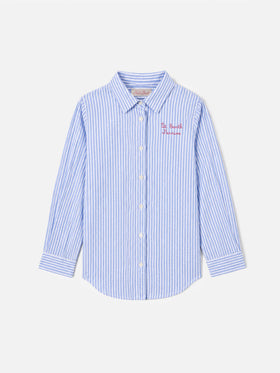 Chemise Mini Brigitte en seersucker rayé bleu clair avec imprimé Snoopy | SNOOPY PEANUTS® SPECIAL EDITION 
