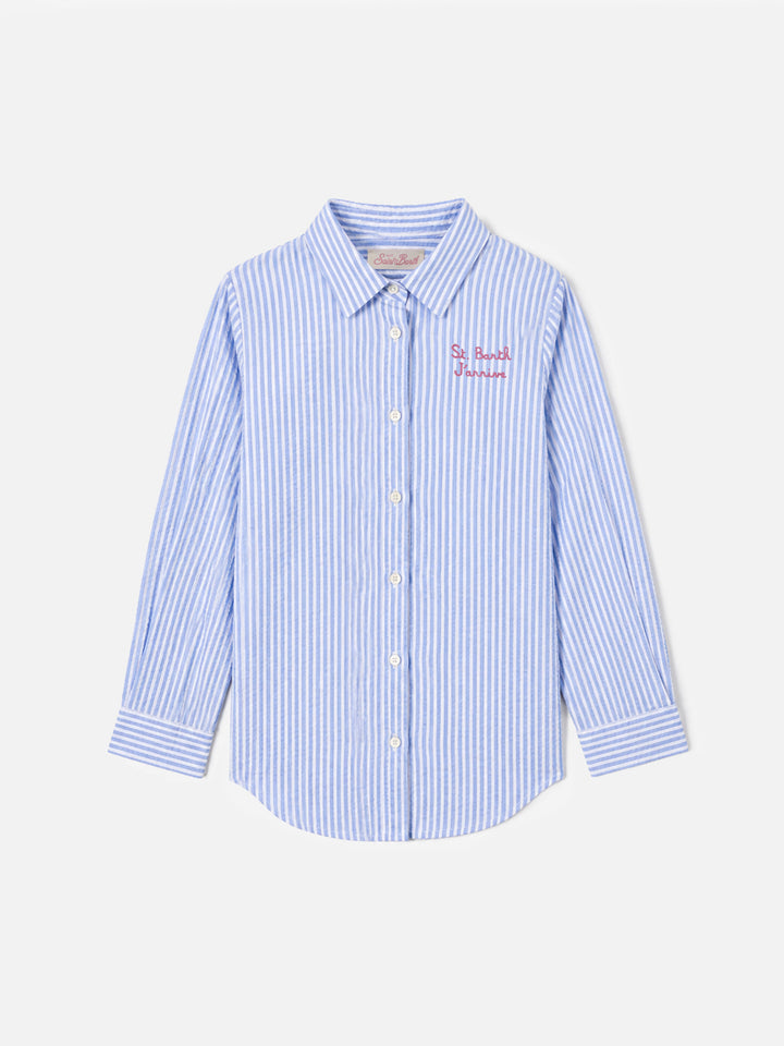 Chemise Mini Brigitte en seersucker rayé bleu clair avec imprimé Snoopy | SNOOPY PEANUTS® SPECIAL EDITION 