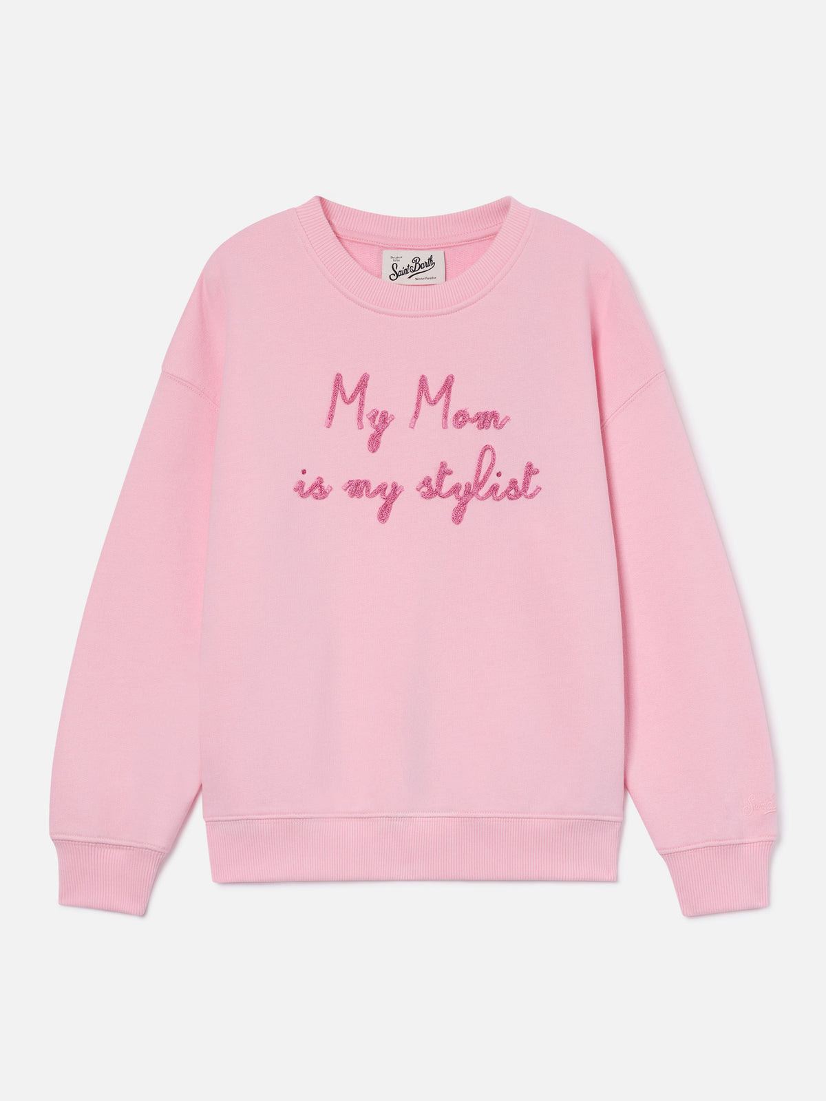Pink Briony cotton blend sweatshirt with My Mom Is My Stylist embroidery