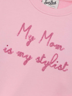 Pink Briony cotton blend sweatshirt with My Mom Is My Stylist embroidery