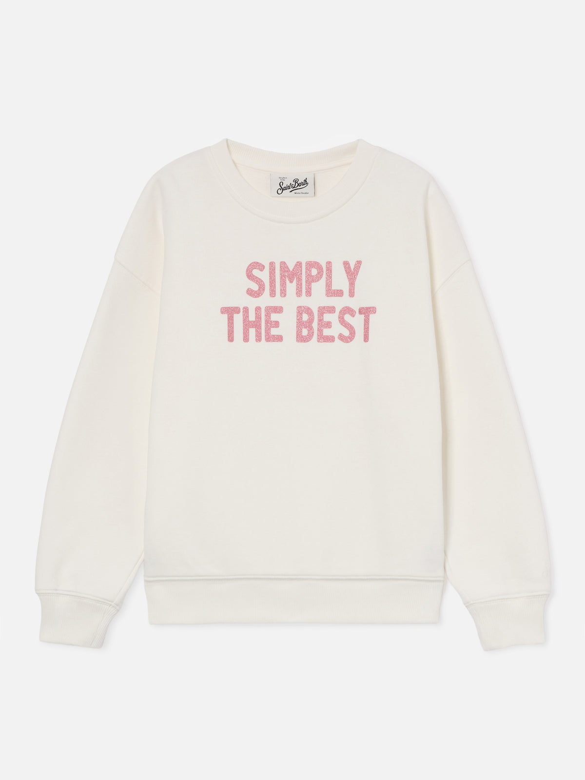 Weißes Sweatshirt aus Briony Baumwollmischung mit „Simply The Best“-Glitzerprint 