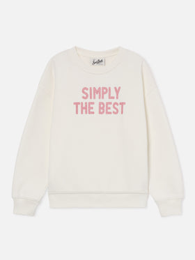 Weißes Sweatshirt aus Briony Baumwollmischung mit „Simply The Best“-Glitzerprint 