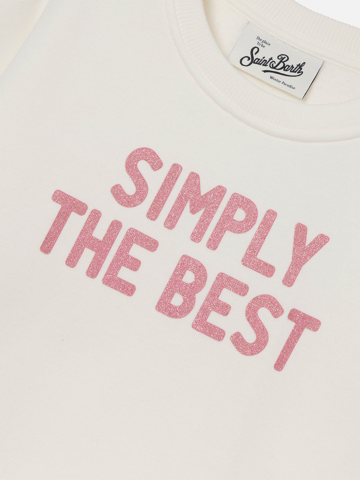 Weißes Sweatshirt aus Briony Baumwollmischung mit „Simply The Best“-Glitzerprint 