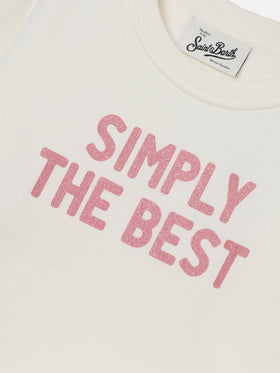 Weißes Sweatshirt aus Briony Baumwollmischung mit „Simply The Best“-Glitzerprint 