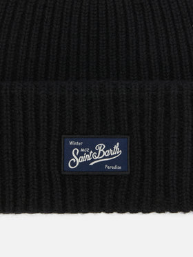 Berretto Berry W a coste in misto cashmere nero


