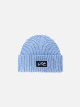 Berretto Berry W a coste in misto cashmere azzurro


