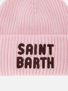 Gorro beanie rosa Berry con parche con logo 