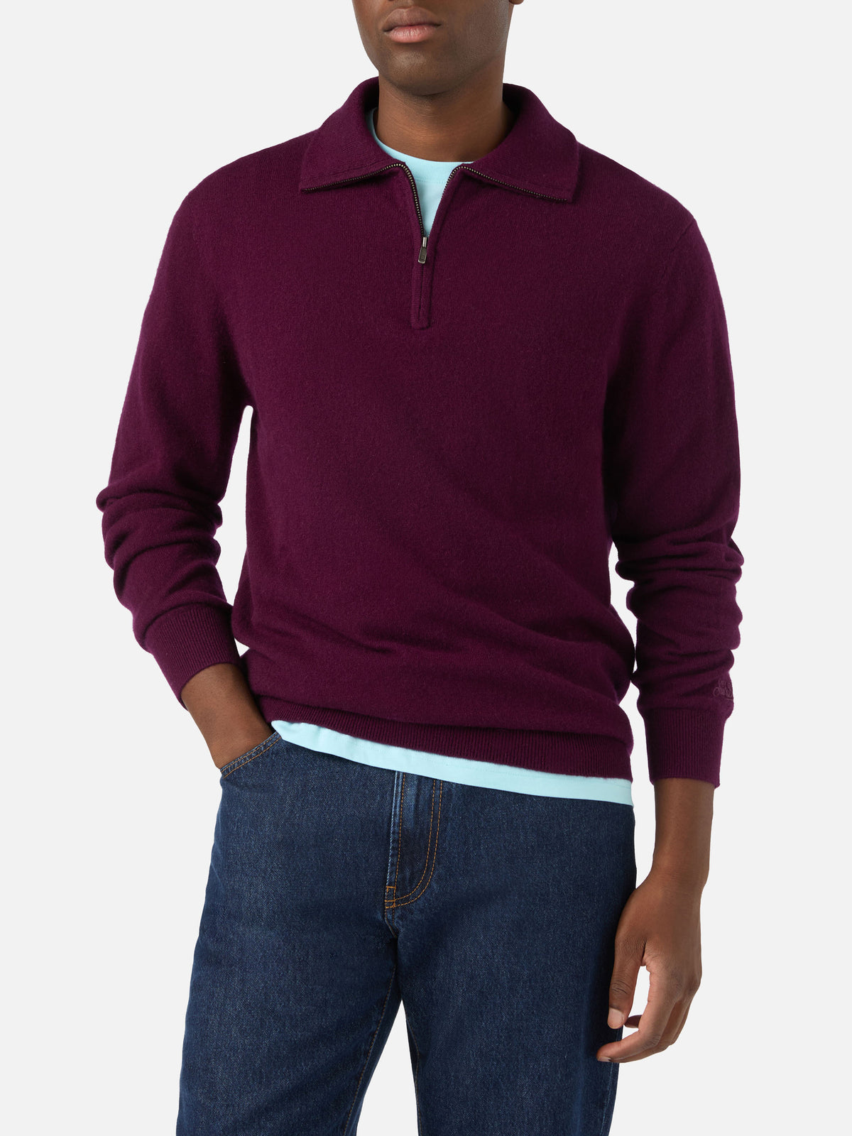 Pull en cachemire demi-zip Burgundy Buck 