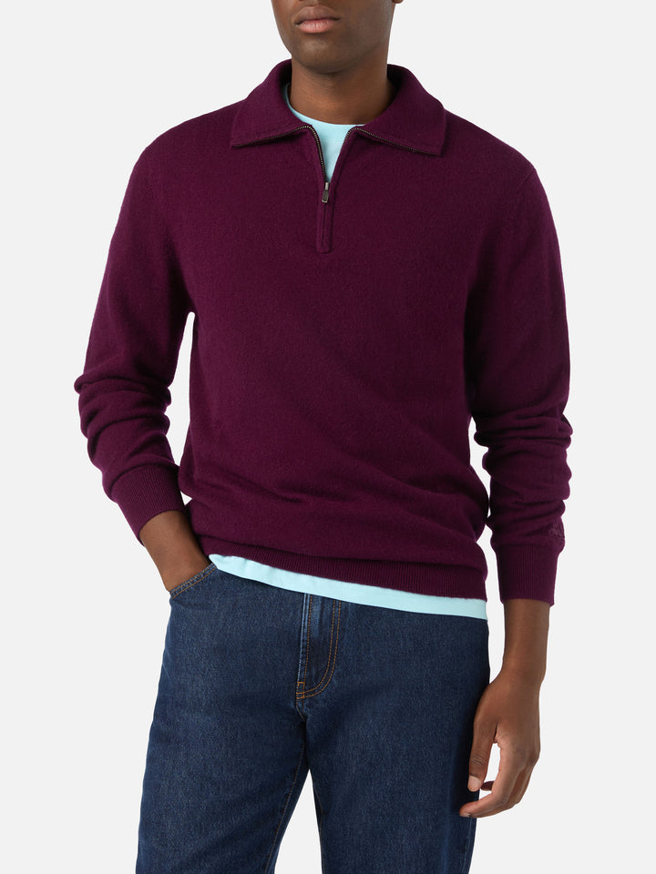 Burgundy Buck cashmere half zip knit