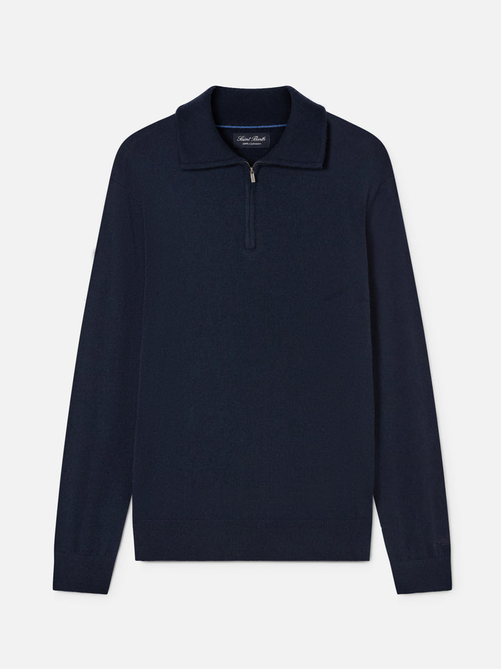 Navy blue Buck cashmere half zip knit