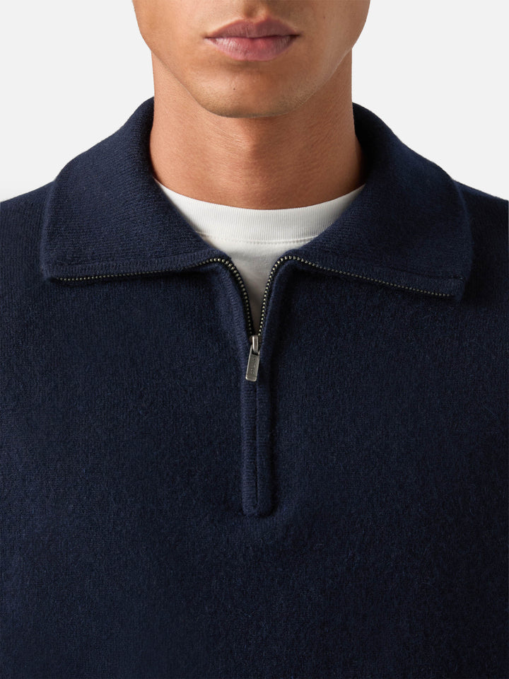 Marineblauer blue Buck Kaschmir-Strickpullover mit Half-Zip 