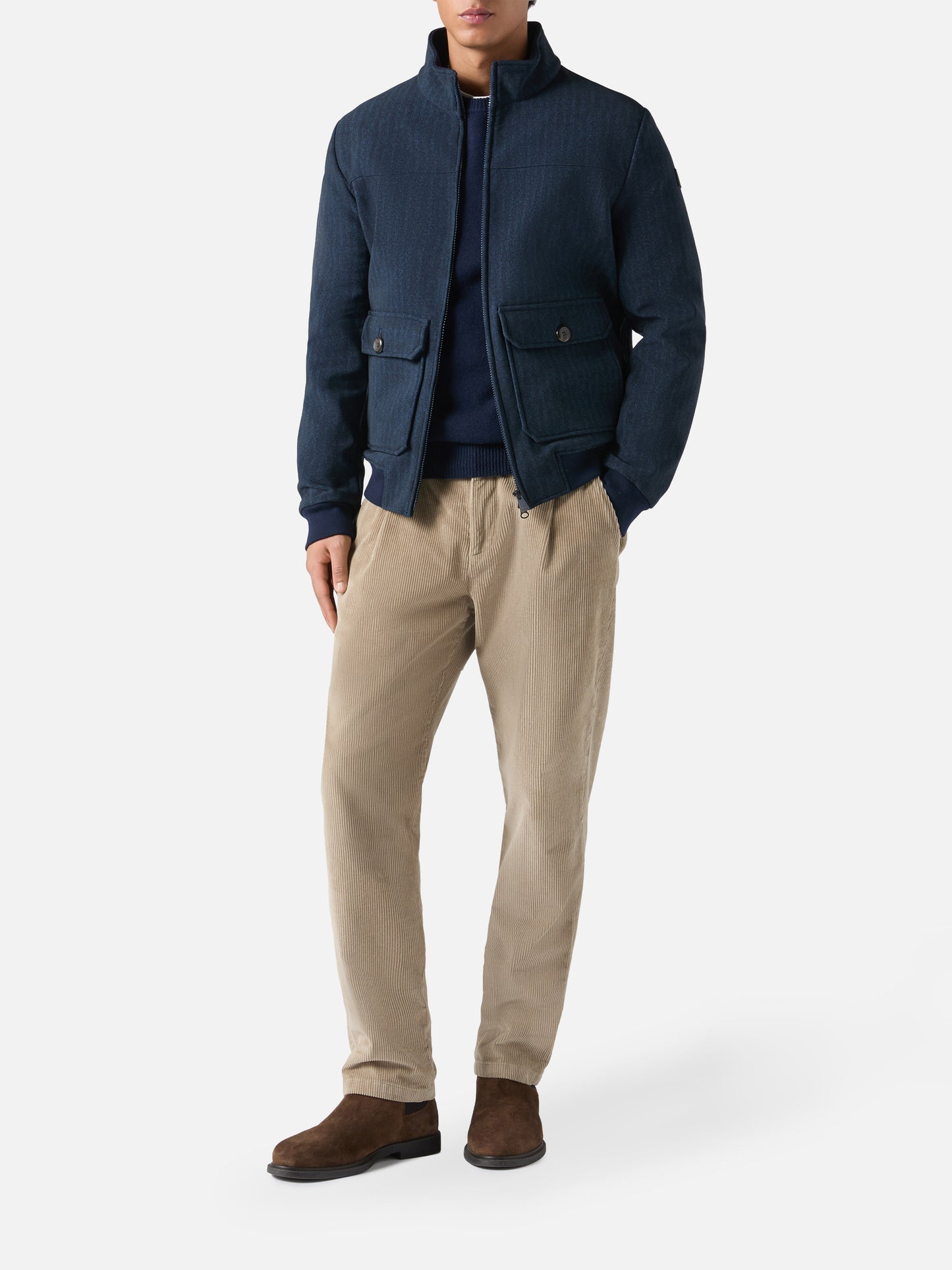 Thermojacke Byron mit blauem Fischgrätmuster