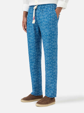 Calais blaue Sashiko-Leinenhose 