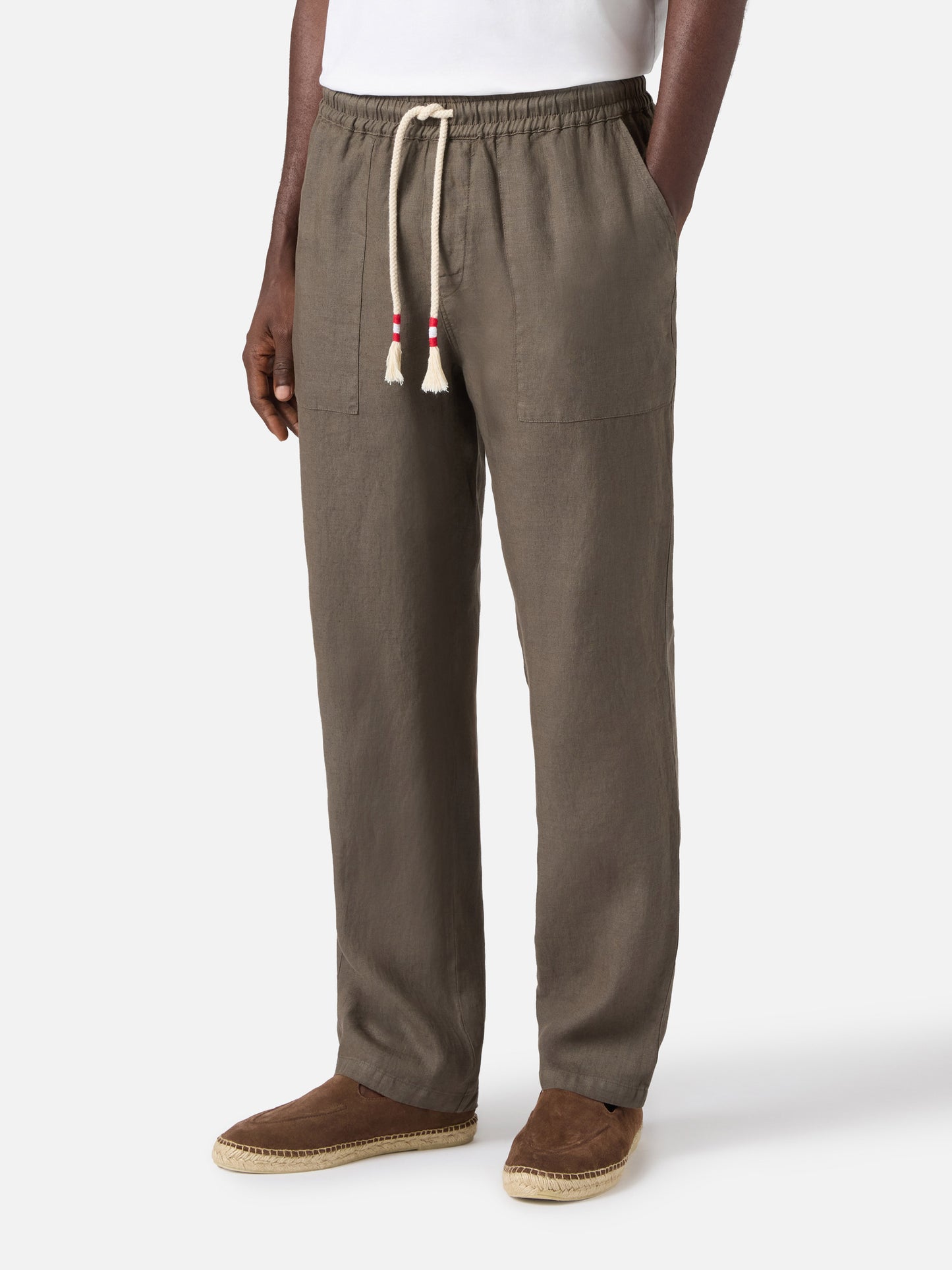 khaki Calais long pants in pure linen