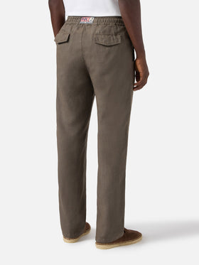 khaki Calais long pants in pure linen