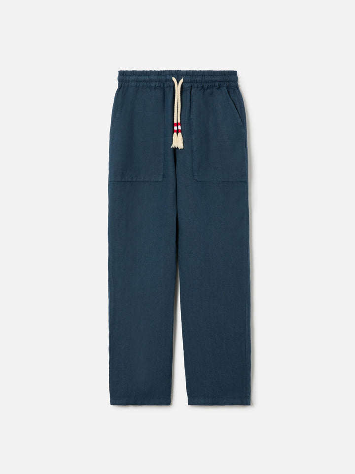 Pantaloni Calais Jr in lino blu navy