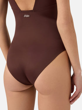Calliope one-piece swimsuit in brown technical fabric