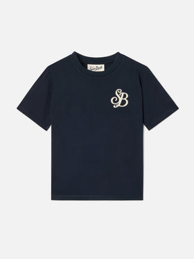 T-shirt Cameron blu navy in cotone organico con monogramma SB Legacy