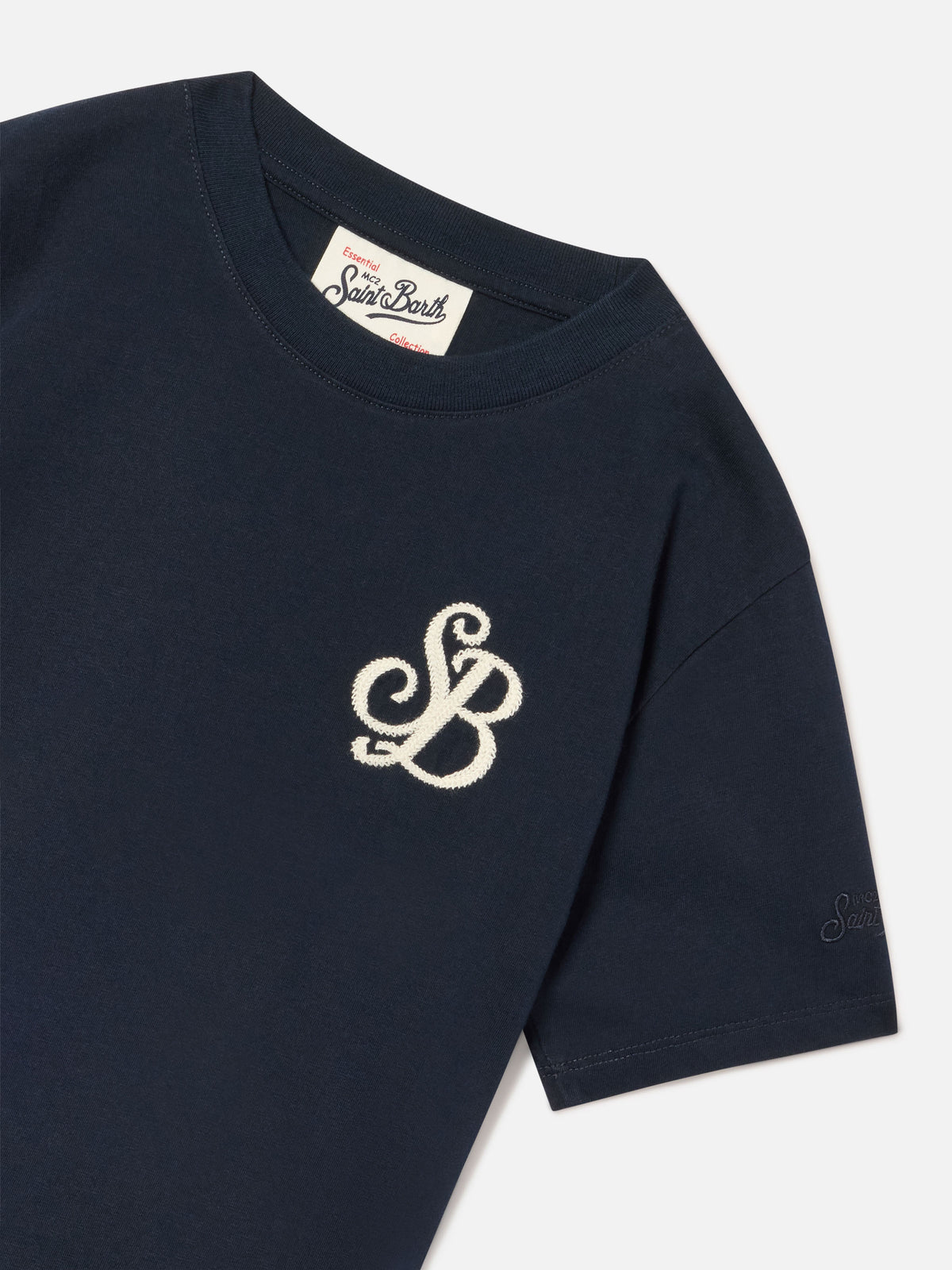 T-shirt Cameron blu navy in cotone organico con monogramma SB Legacy