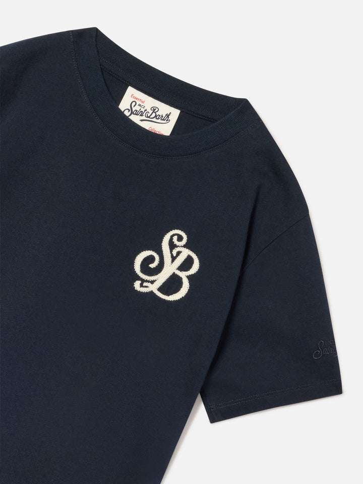 Navy blue Cameron organic cotton t-shirt with SB Legacy monogram