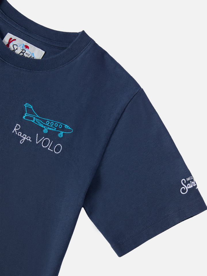 Cameron cotton T-shirt in blue with Raga volo embroidery