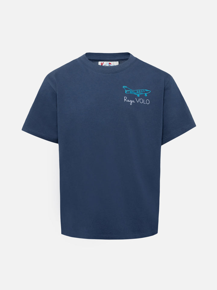 Cameron cotton T-shirt in blue with Raga volo embroidery