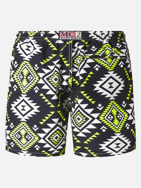 Mid-length swim-shorts Caprese with ethnic print