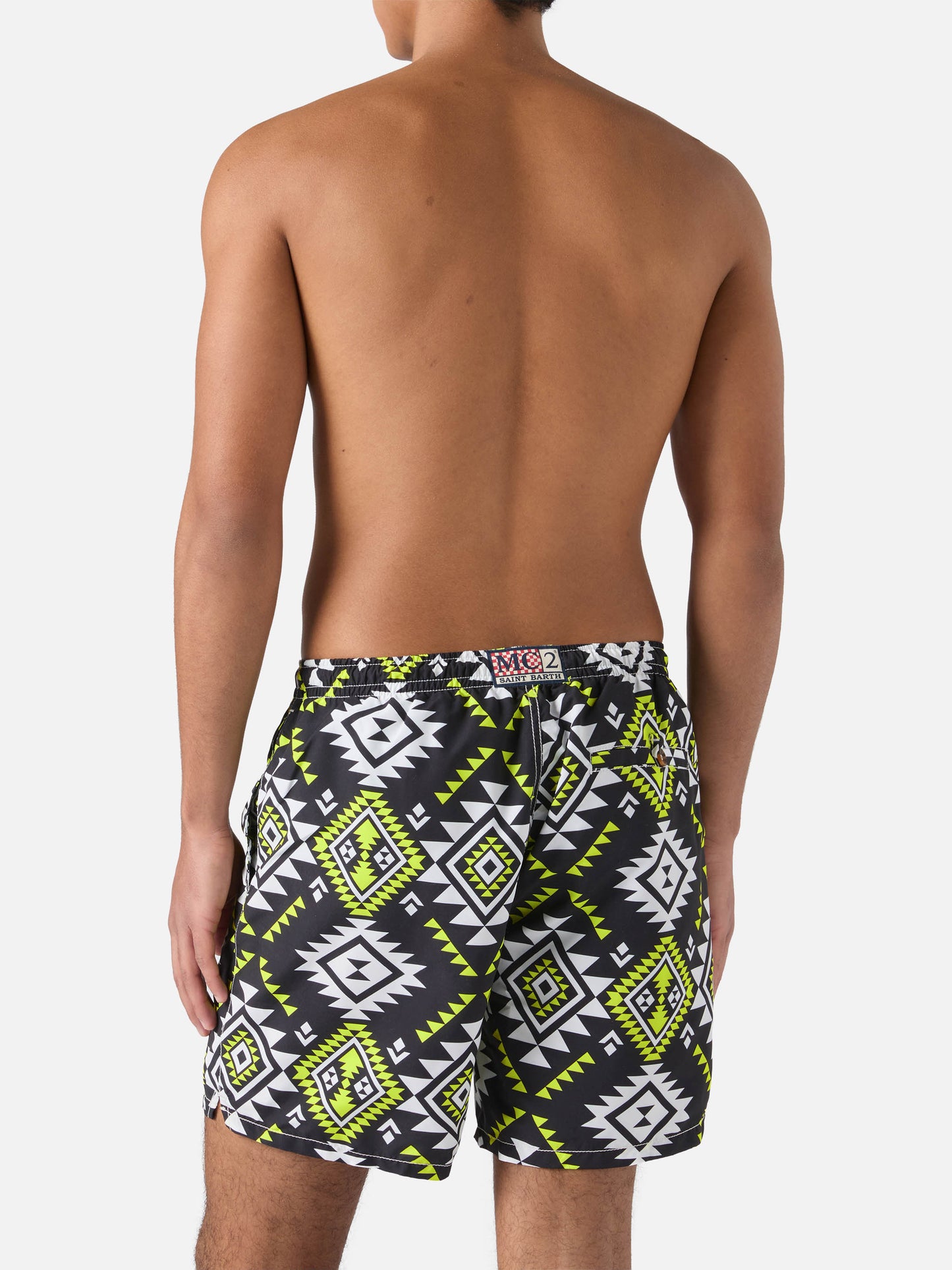Mid-length swim-shorts Caprese with ethnic print